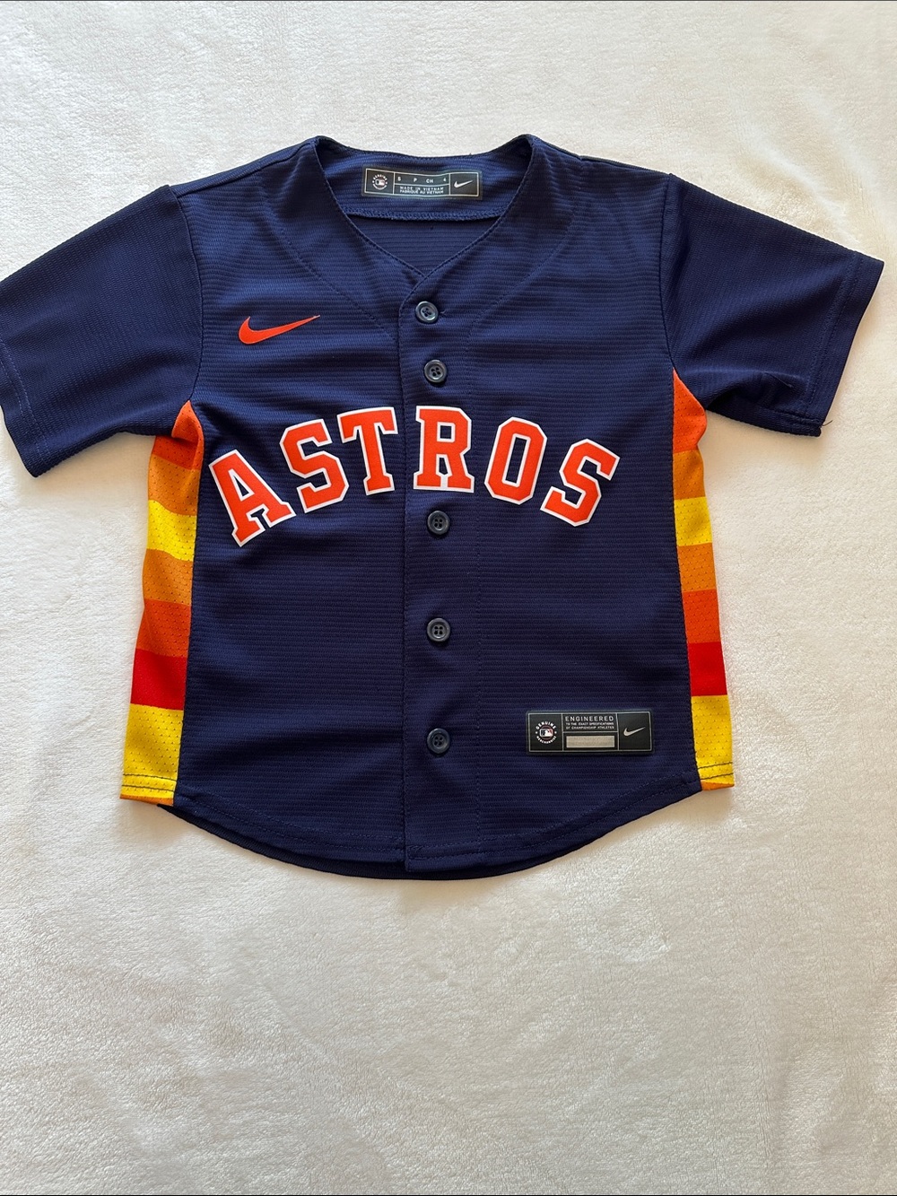 Nike Kids Navy Houston ASTROS Jose Altuve Jersey with Orange and Yellow Stripes